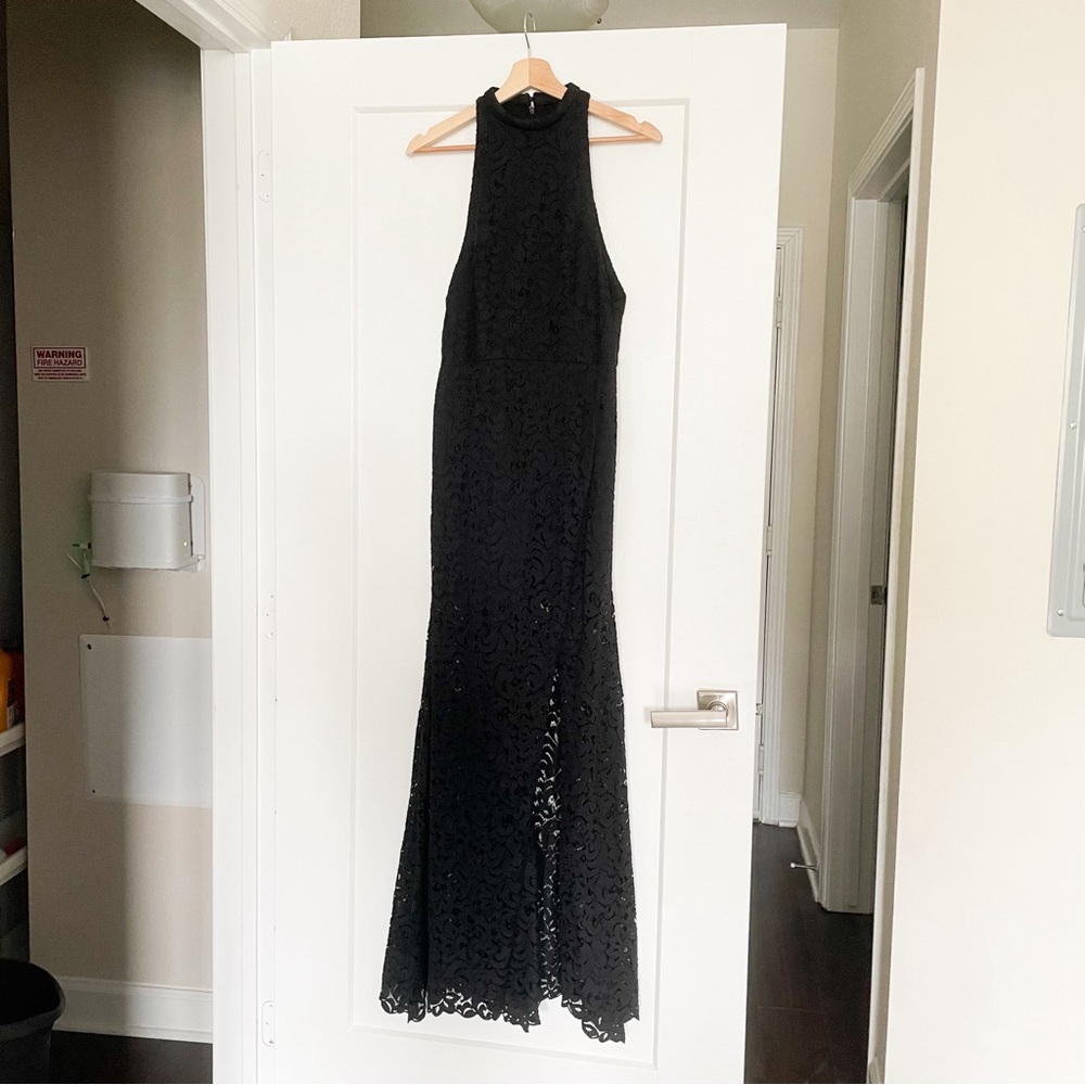 NICHOLAS • black high neck lace maxi dress